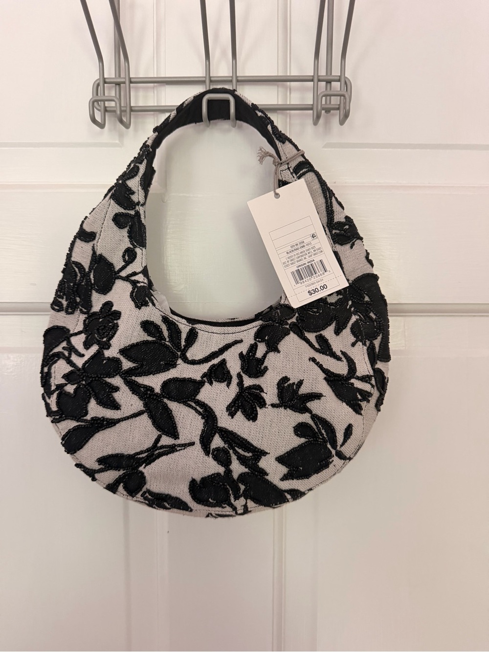 a new day Black Floral Crescent Shoulder Bag on Cream